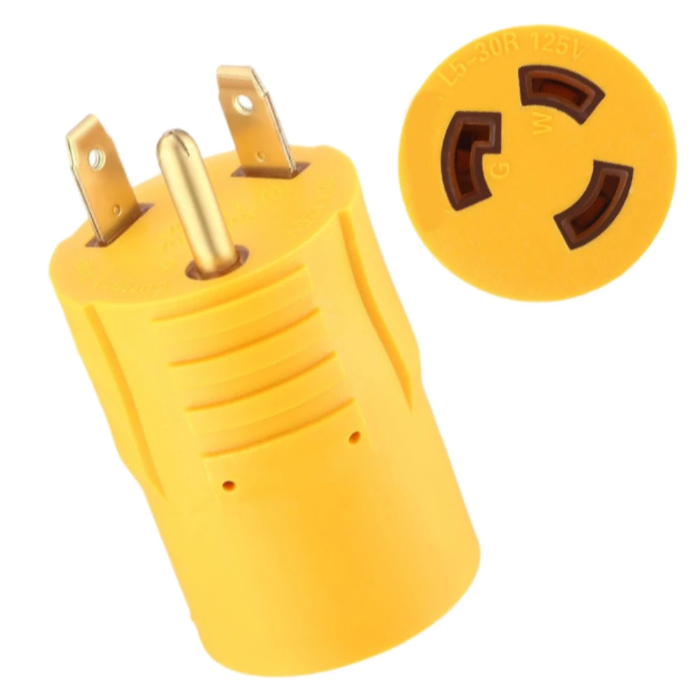 Yellow US Plug Type Shore Power Generator Adapter Compatible with NEMA TT-30P Male to L5-30R Female For RV Trailer Camper