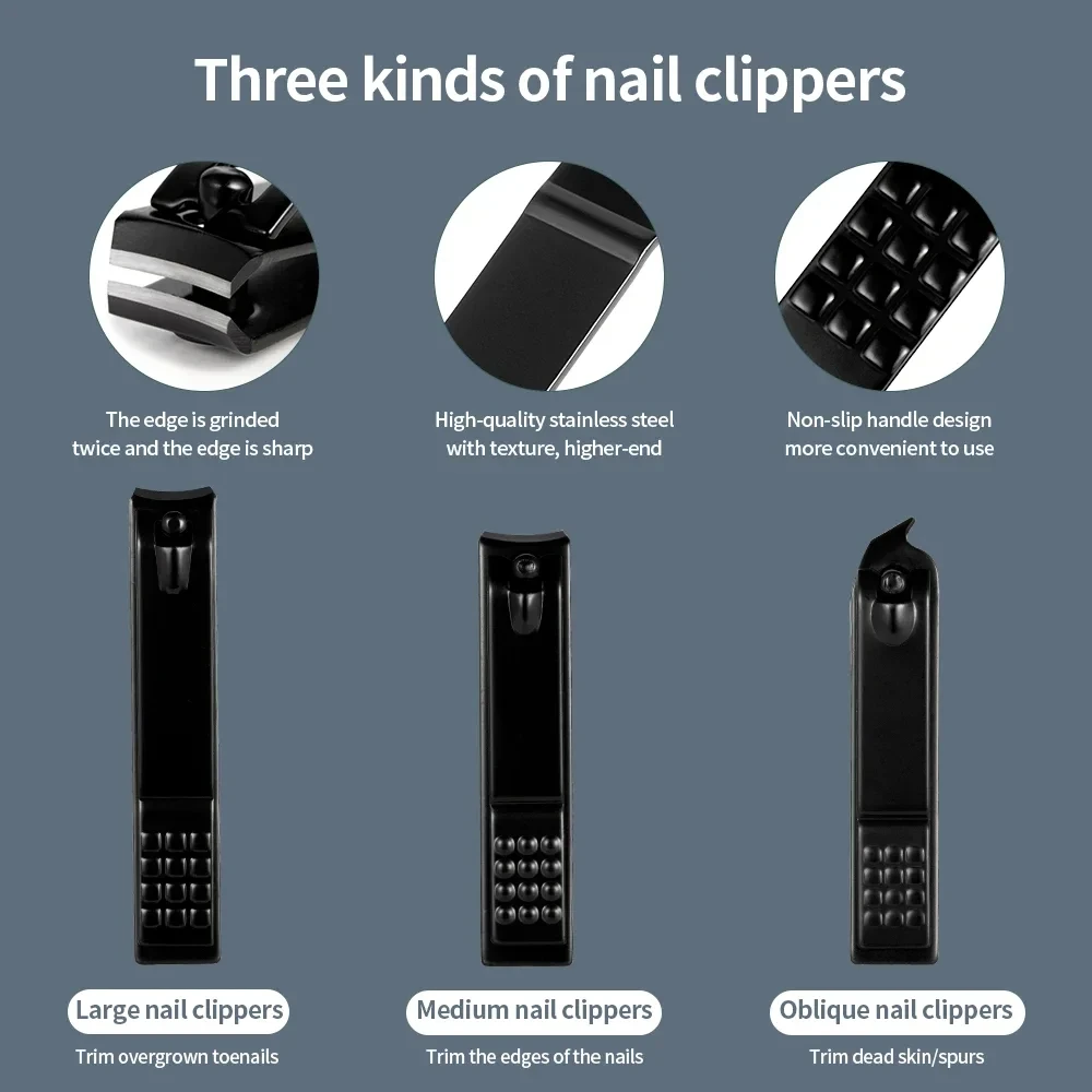 7-18 piece set of black stainless steel nail clippers complete set of nail clippers acne needles foot clippers beauty pliers 3