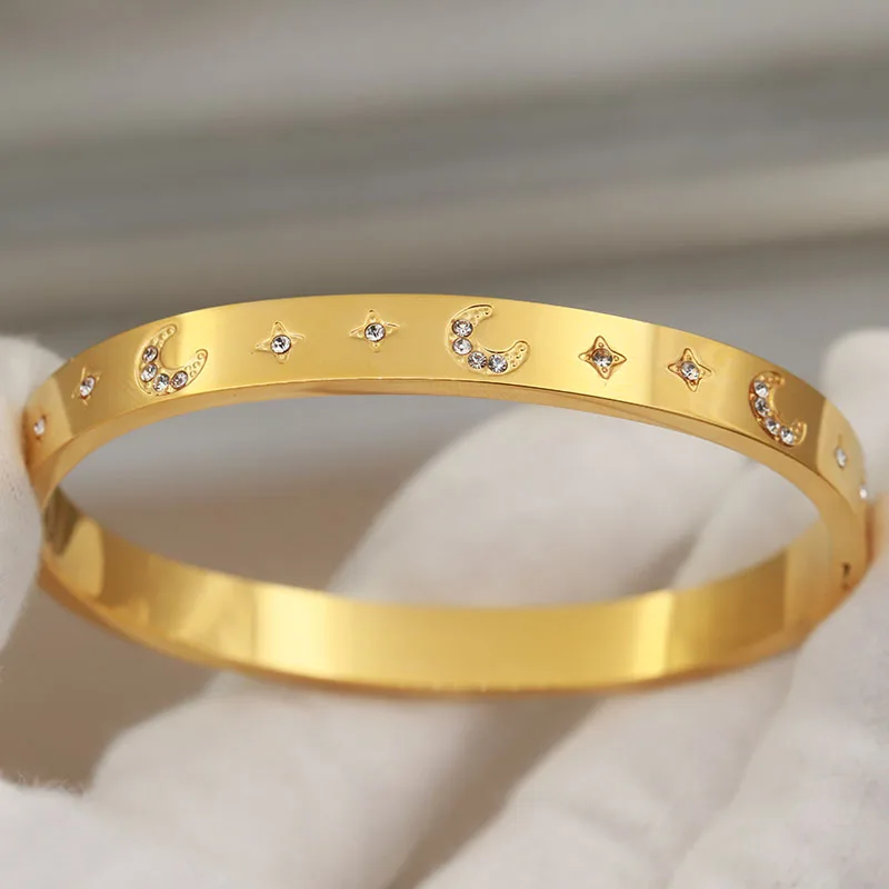 316L Classic Stainless Steel Crystal Star Bracelet for Women Elegant Bangles Rust-proof Moon Bangle Wrist Jewelry 5
