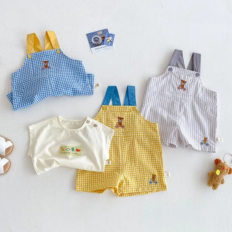 Cute Girls Checkered Overalls Comfortable Summer Pants