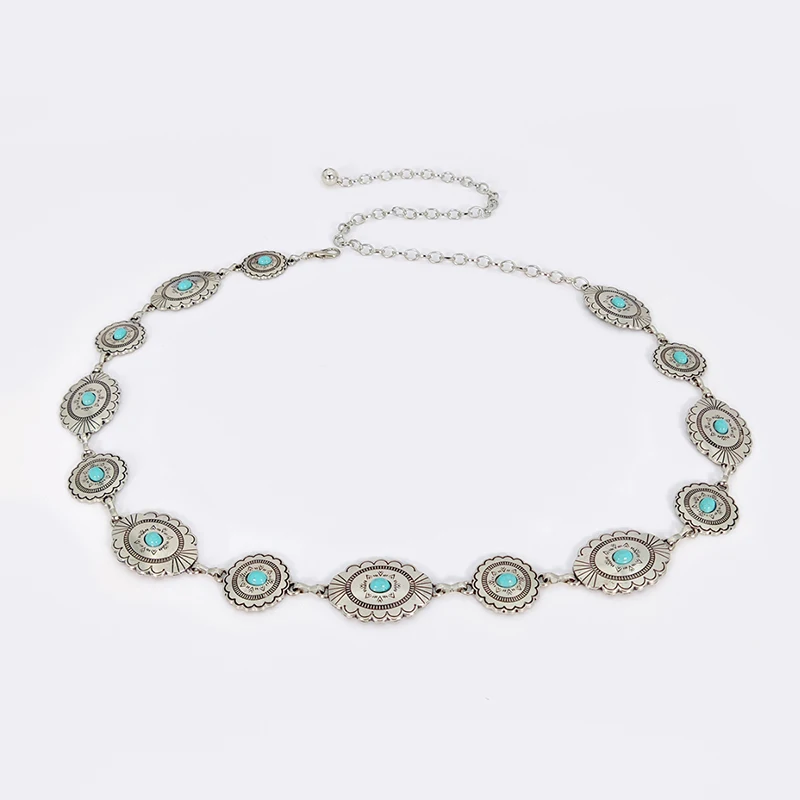 Bohemian Silver Waist Chain with Luxury Blue Gemstone
