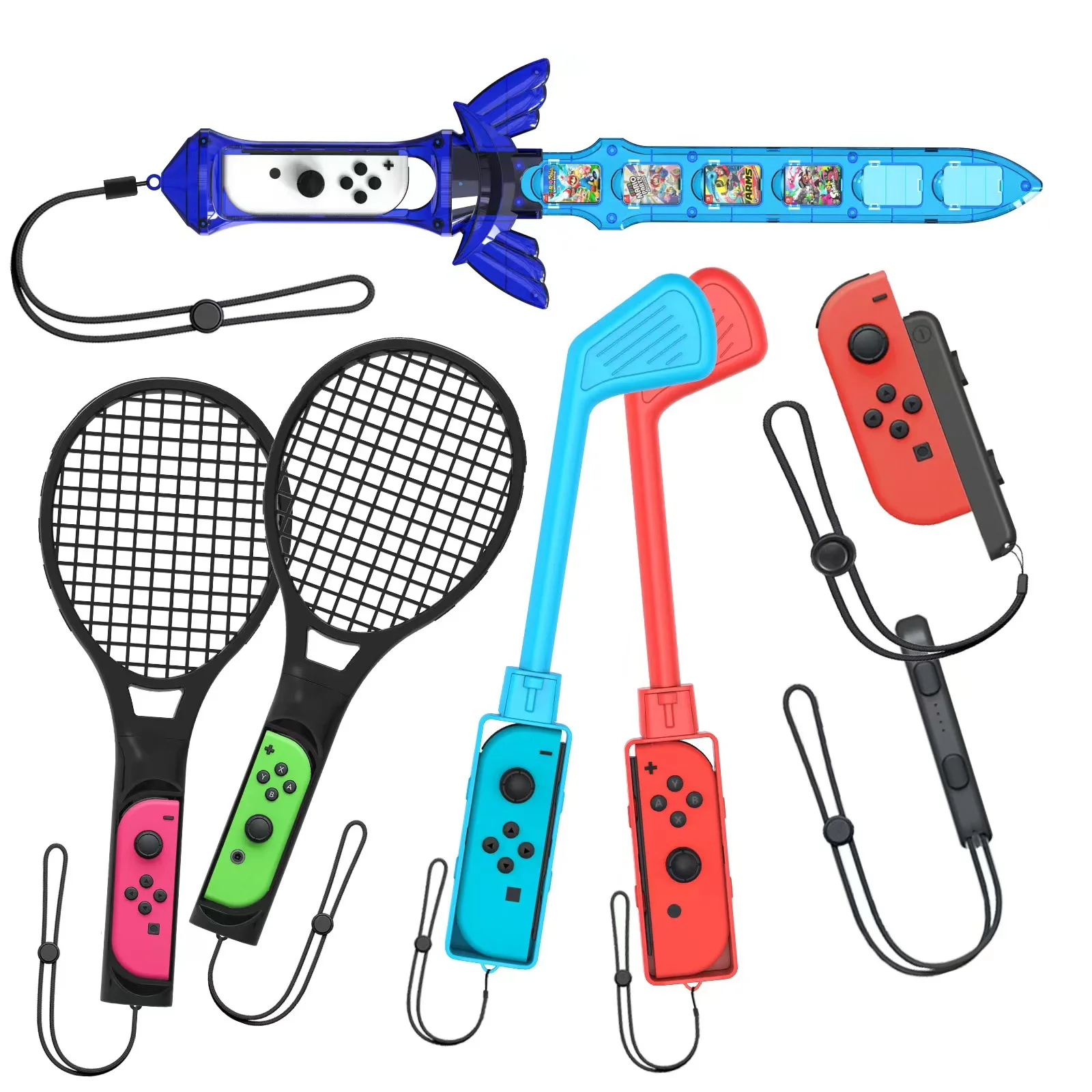 9 In1 Sports Game Accessories For Nintend Switch Games Tennis Racket Golf Club Small Grip Leg Strap Game Toy For Ns Oled - Sports Packs