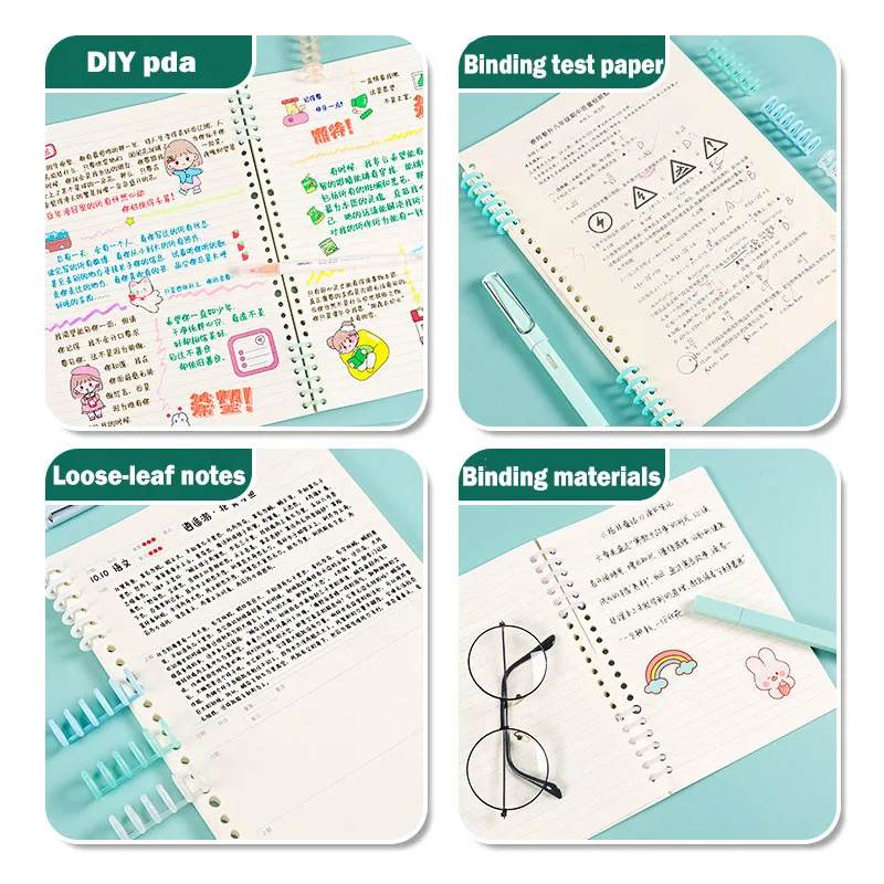 10pcs Loose-leaf Paper Binding Ring Clip Loose-leaf Ring Transparent Book Coil Plastic Notebook Binder Binder Clips plastic binding rings,loose leaf binding coil,book binding supplies,plastic binding coil,loose leaf binder clips