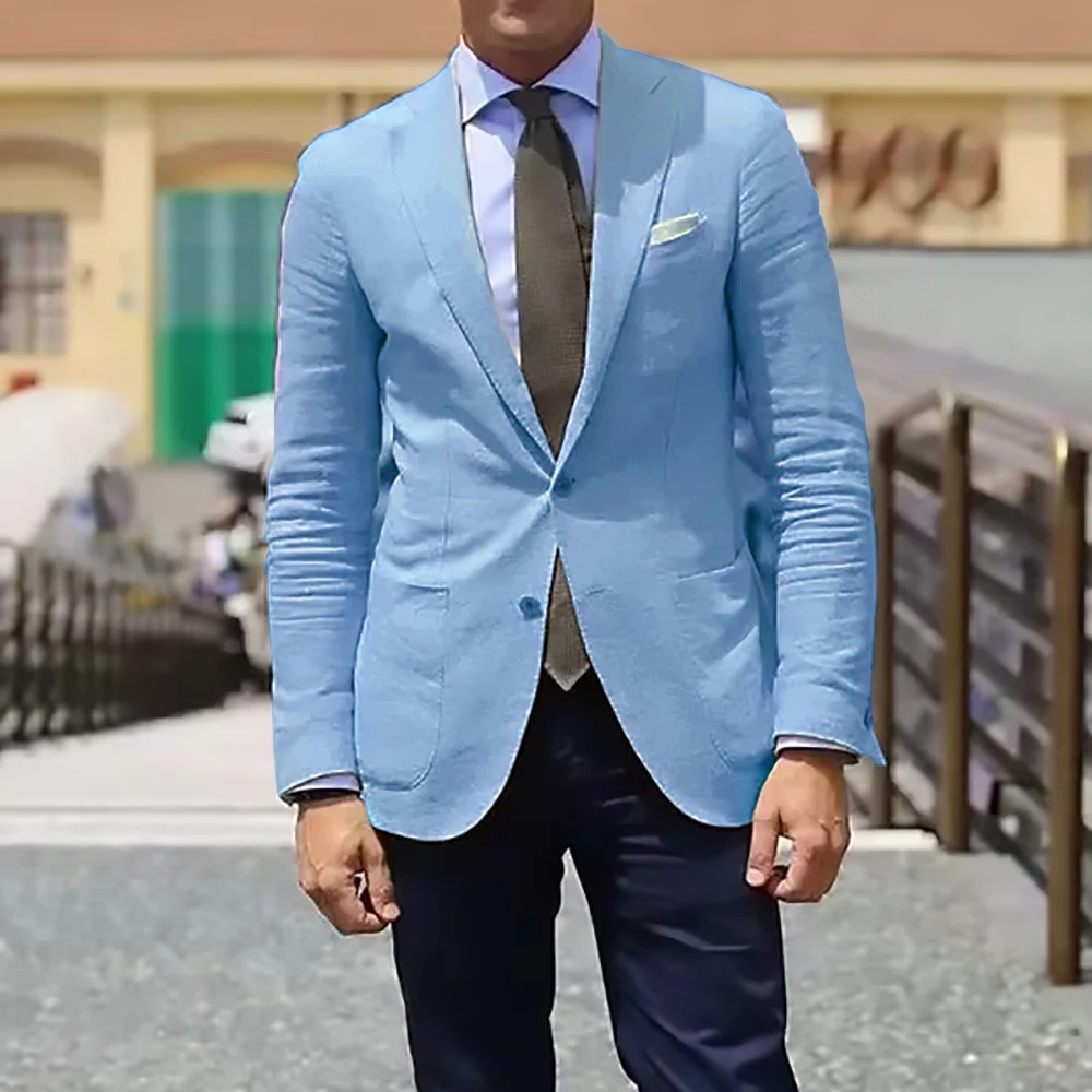 Linen Mens Blazer Summer Beach Casual Costume Homme Slim Jacket Tuxedo Ternos Masculino Completo-Only Jacket