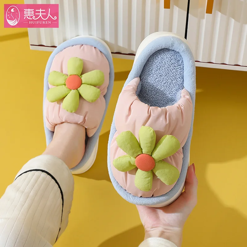 female winter cotton slippers on shit feeling thick bottom waterproof non-slip warm indoor  male wholesale cotton slippers