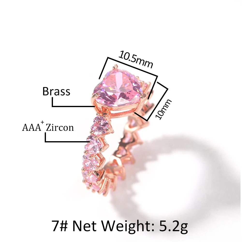 UWIN Heart Rings For Women Full Bling Iced Out Pink Cubic Zircon AAA Rings Luxury Fashion Hiphop Jewelry Gift