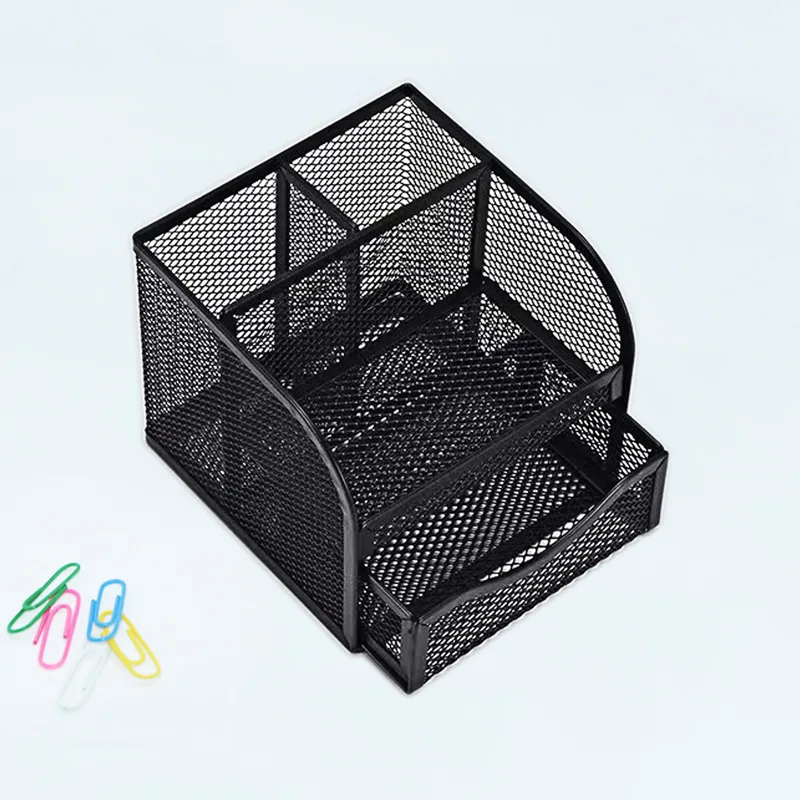Four grid iron pen holder storage box wholesale student stationery storage box office desktop storage box drawer style 2