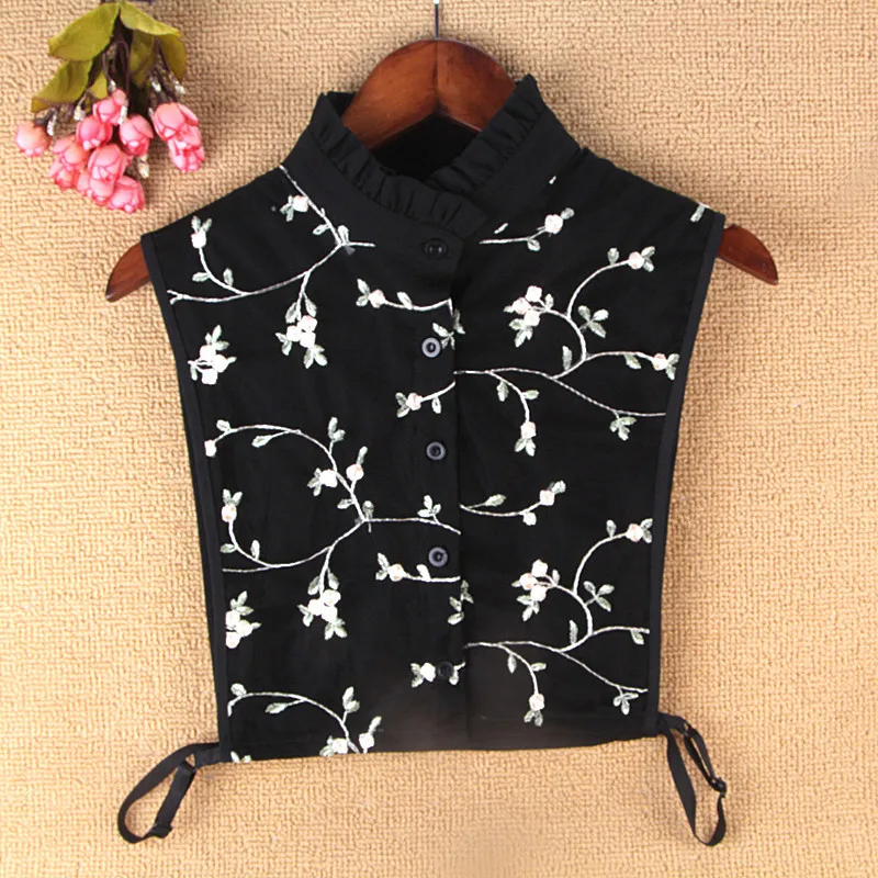 

Women Stand Ruffle Chiffon Shirt Fake Collar Ladies Black Detachable False Collar Lapel Sweater Blouse Top Removable Decorative