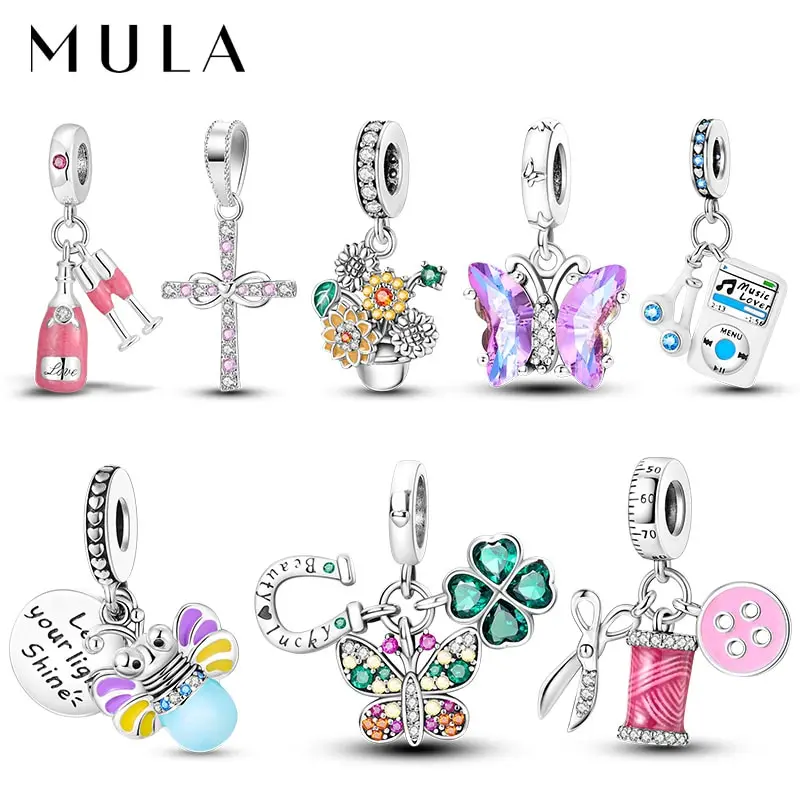 MULA 1PC Silver Plated Charms Firefly Butterfly Flower Fit Original Beads DIY Fashion Jewelry