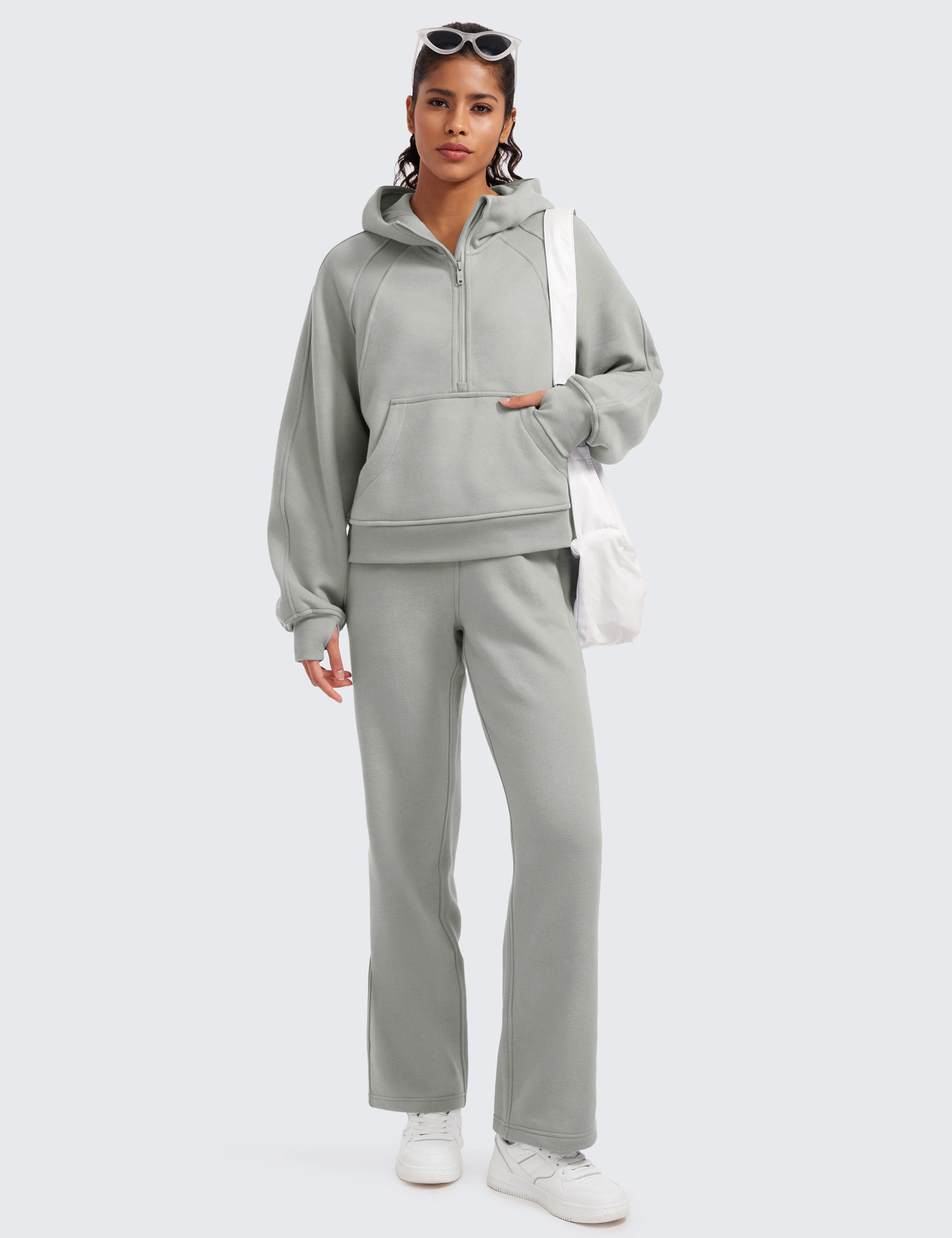 CRZ YOGA Autumn Winter Cotton Fleece Lined Sweatpants Women Straight Leg Casual Lounge Sweat Pants casual sports pants