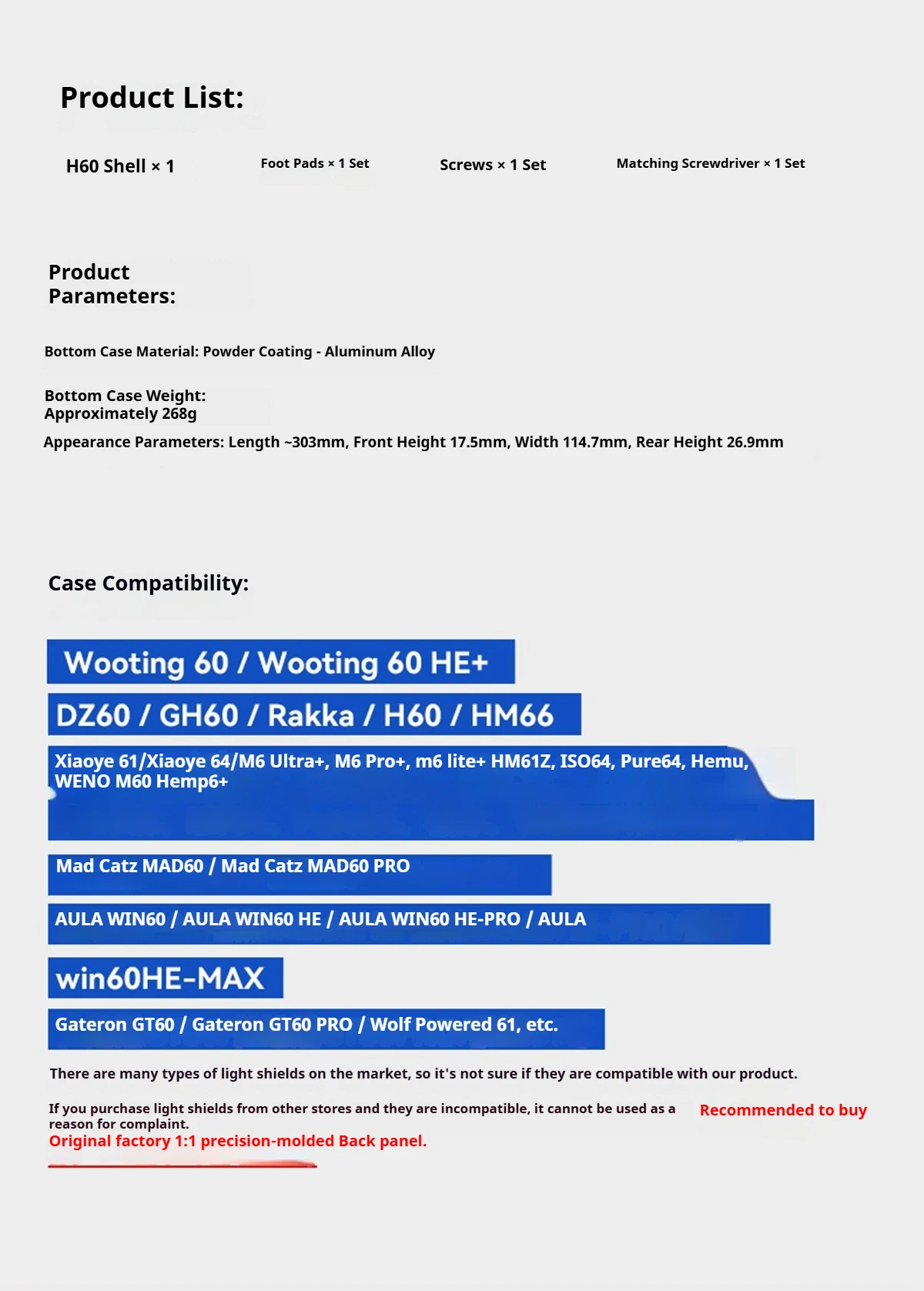 Holy60 Wooting 60HE GH60 중공 알루미늄 분체 도장 키보드 케이스 쉘 60% 키 배열 Mad 60he Win60 GT60Pro 키보드용