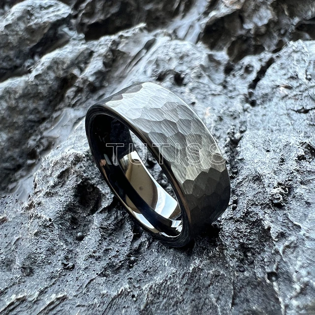 Tungsten Ring Wood Silver Ring Tungsten Ring Mens Hammered 6mm