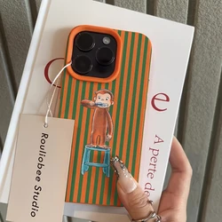 Cute Monkey Green Stripes Pattern Silicone Phone Case - Soft Cover - iPhone SE (2020) (Orange)