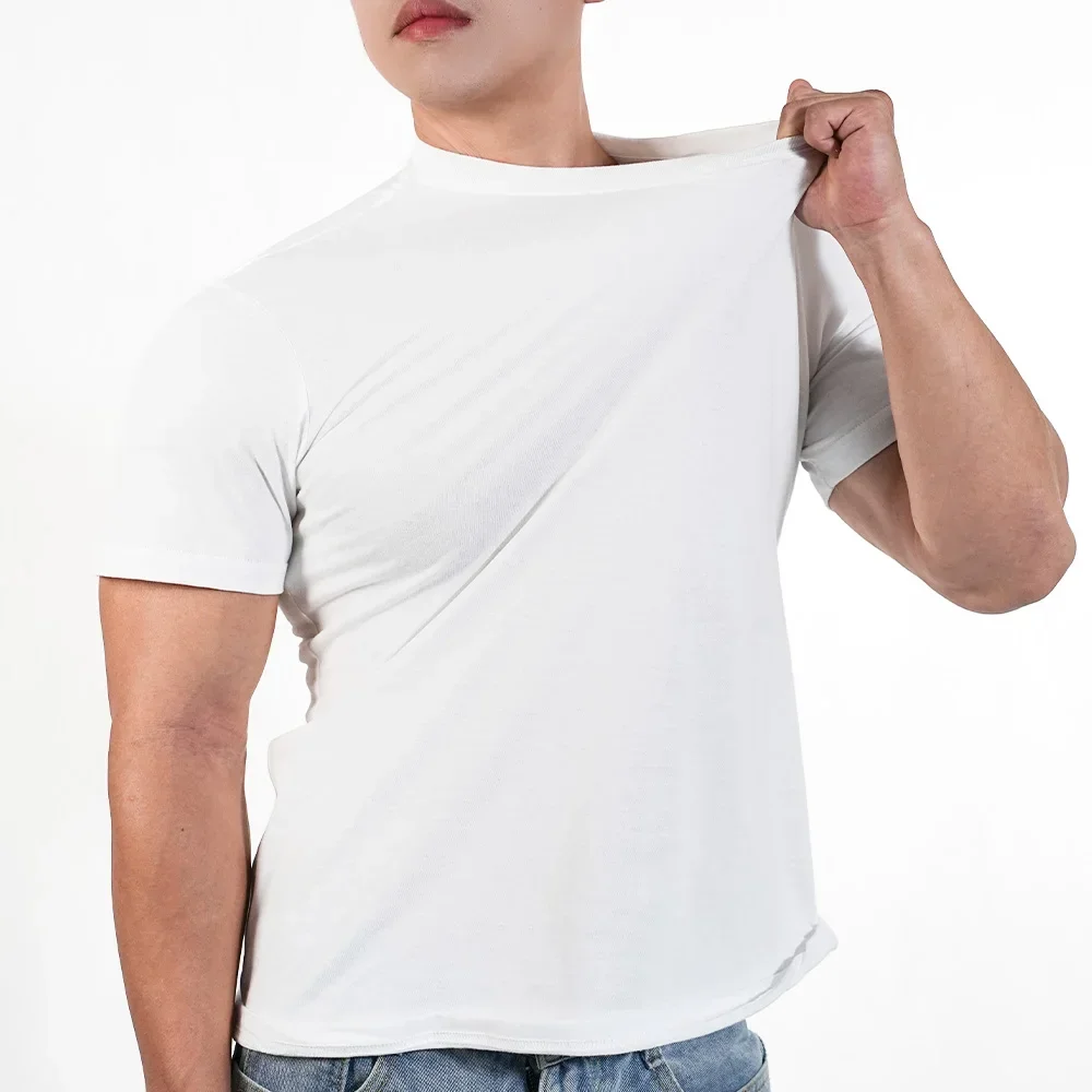 1pc Mens T Shirt Short Sleeve Cotton Plain Tops Tees Fitness Muscle Joggers Bodybuilding Tshirt Male Gym Clothes Slim Fit Shirt 5