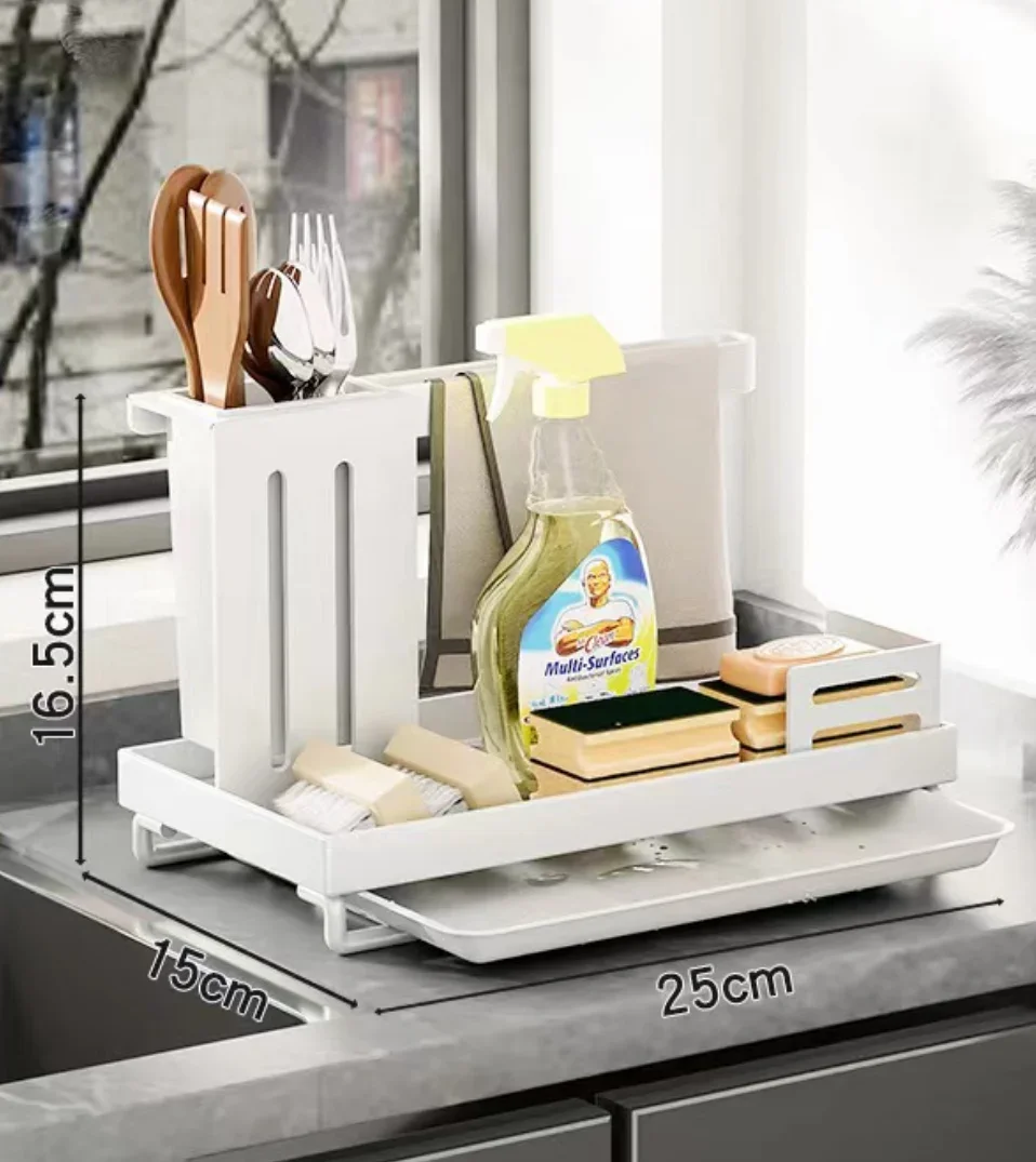 Enhanced Kitchen Sponge Holder and Dish Drainer Organizer Shelf
