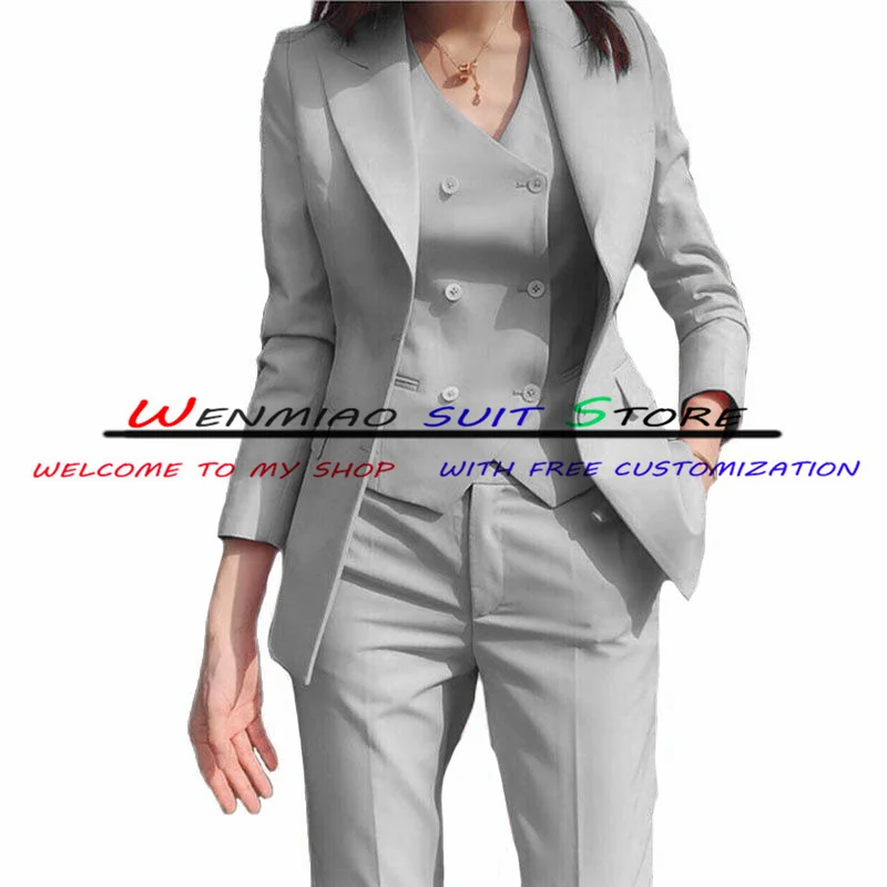 2022 Fashion New Ladies Business Solid Color Suits Slim Fit Women Wedding Suit  Pink Office Wear Blazers Pants Vest 3 Pieces Set