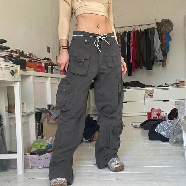 Grey Baggy Low Rise 90's Cargo Pants