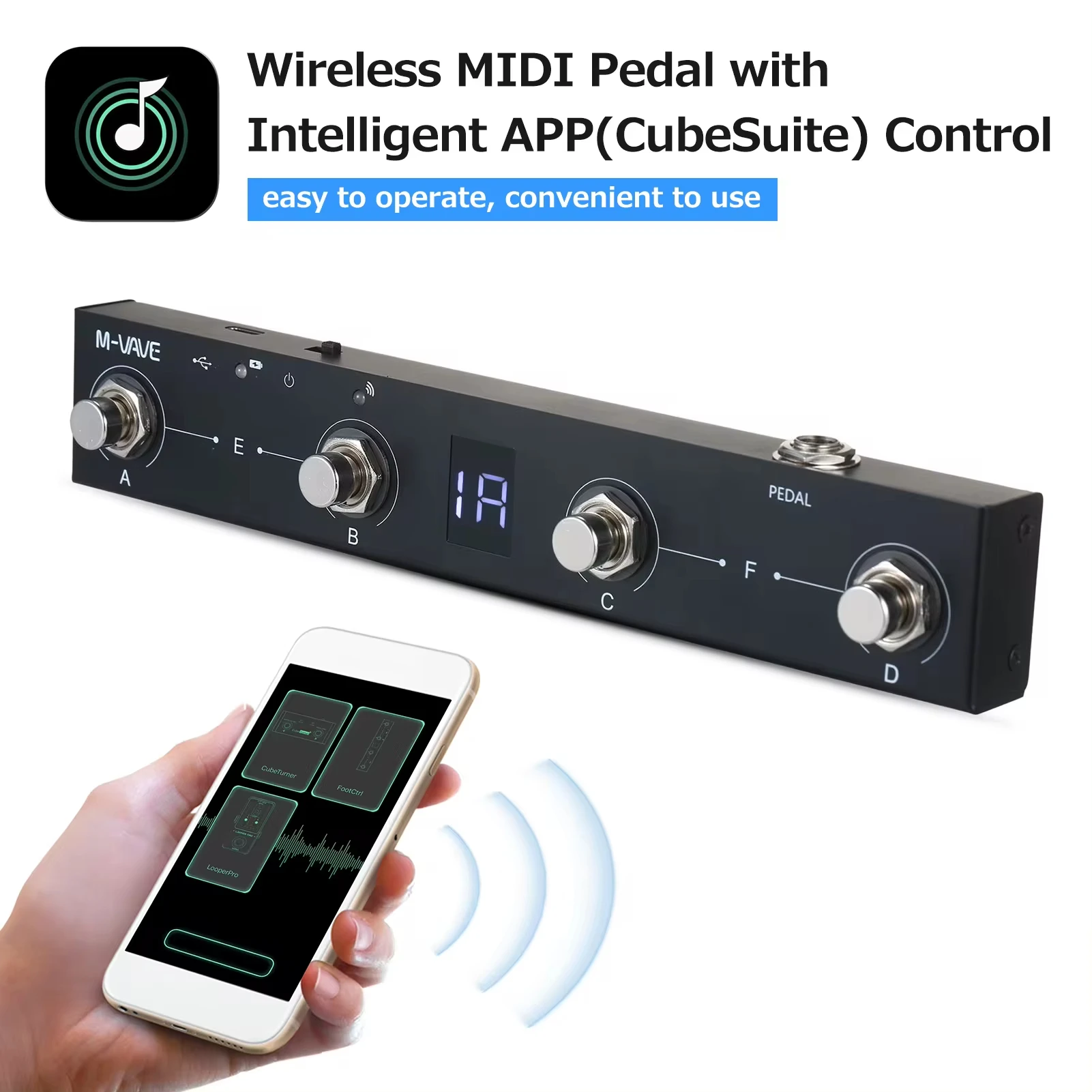 Midi Controller M-VAVE Chocolate BT Rechargeable 4 Buttons Pedal APP Control Wireless Transmission System
