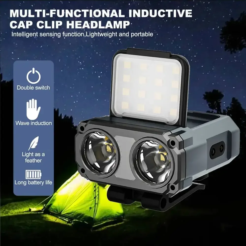 Lampe frontale LED détection Type-C rechargeable sécurité vélo VTT nuit pêche avertissement