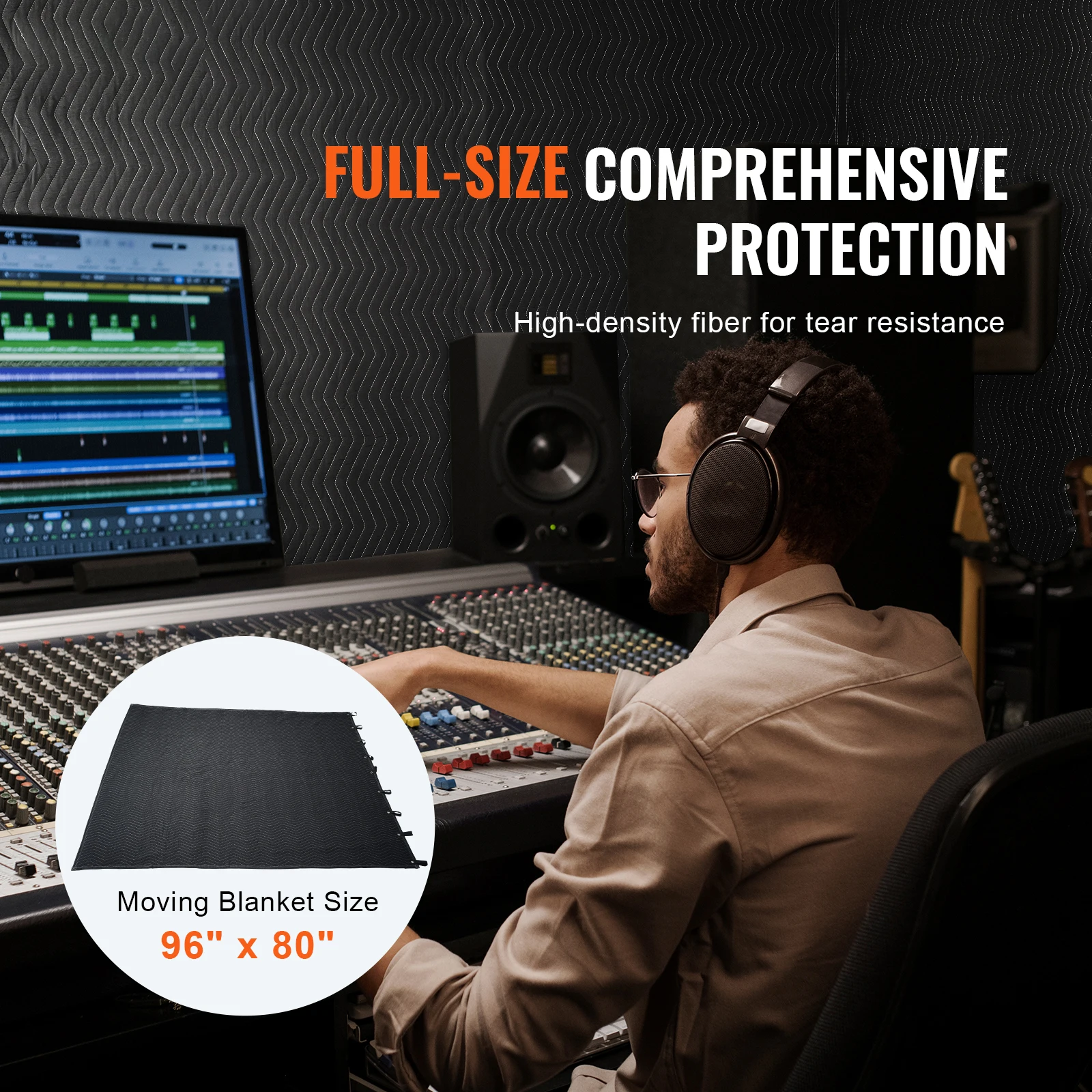 SucceBuy 96" x 80" Sound Dampening Blanket Studio Grommeted with Grommets Light Blocker for Door Acoustic Noise Blocking Blanket