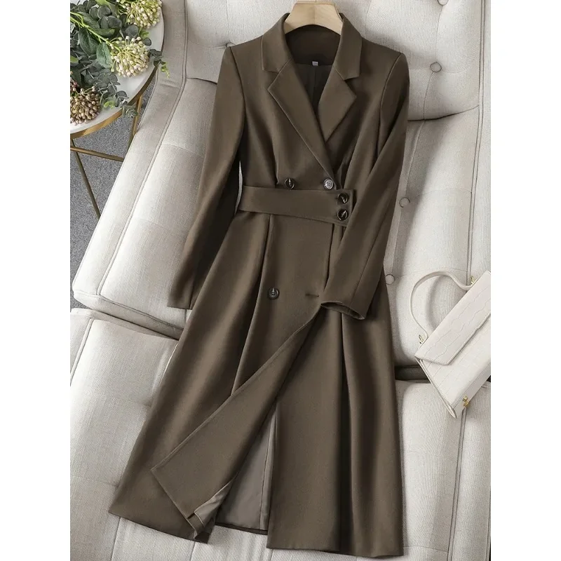 

High Quality Women Long Blazer Ladies Apricot Coffee Black Female Business Work Wear Formal Jacket Coat for Autumn Winter