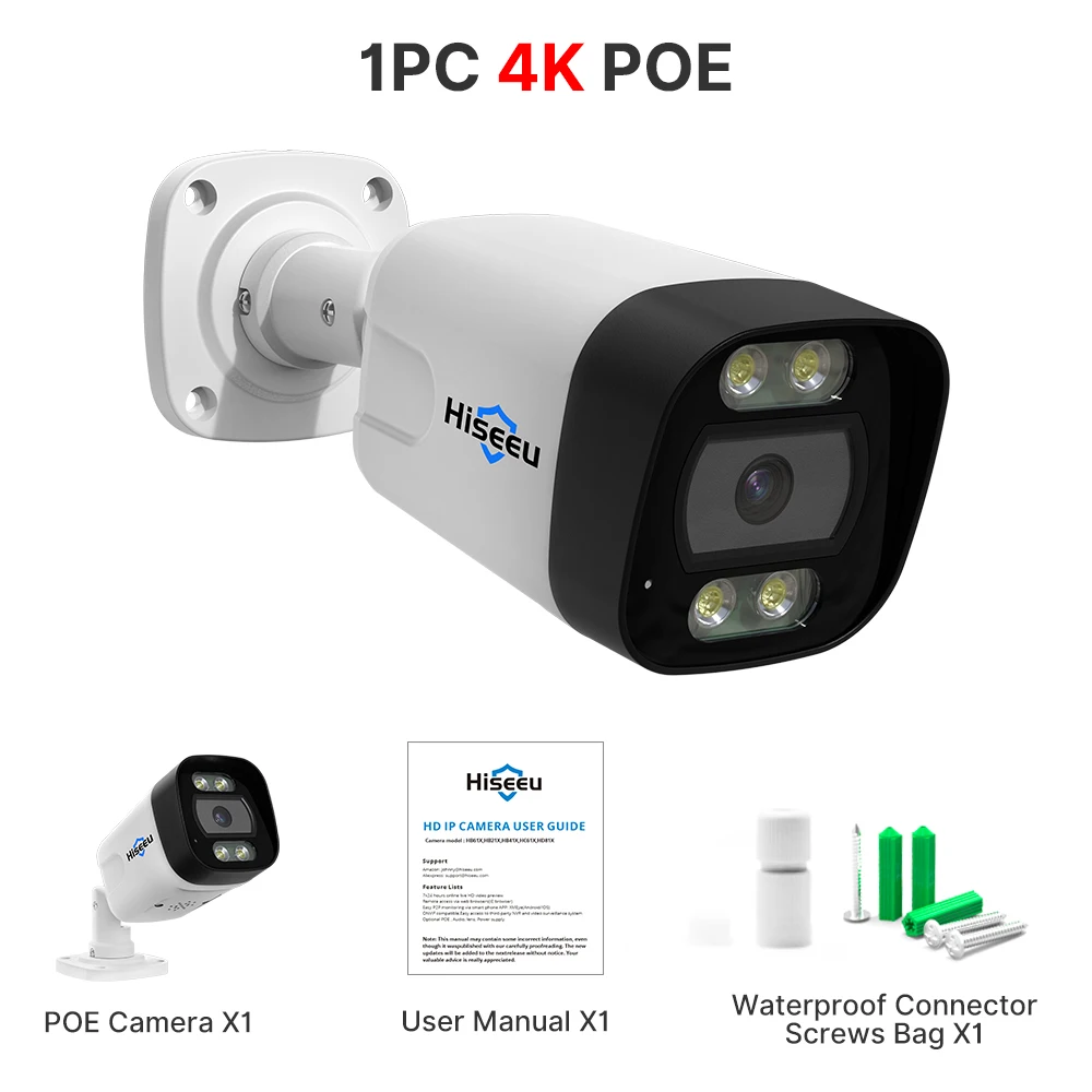 Hiseeu POE IP Camera 5MP/8MP 4K Color Night Vision Face Detection CCTV