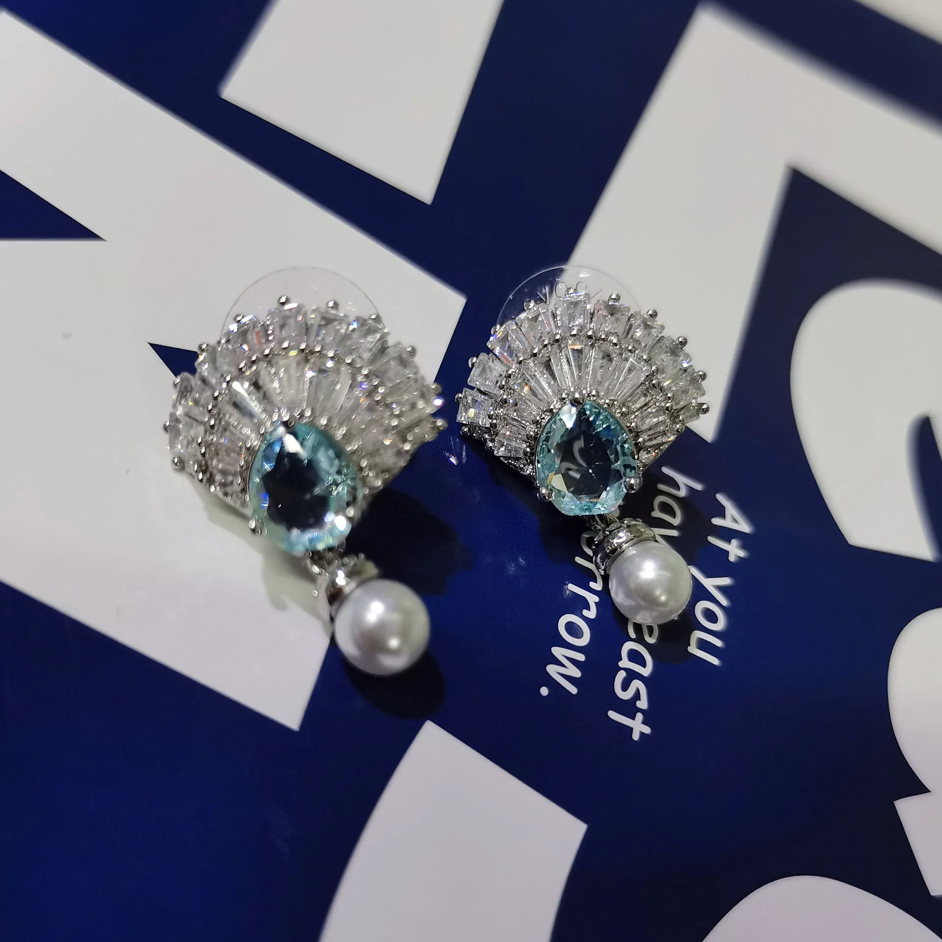 New Trend Original Idylia Fine Fan-shaped Pearl Necklace Fashionable Shining Crystal Earrings Bracelet Ring Women's Jewelry Set