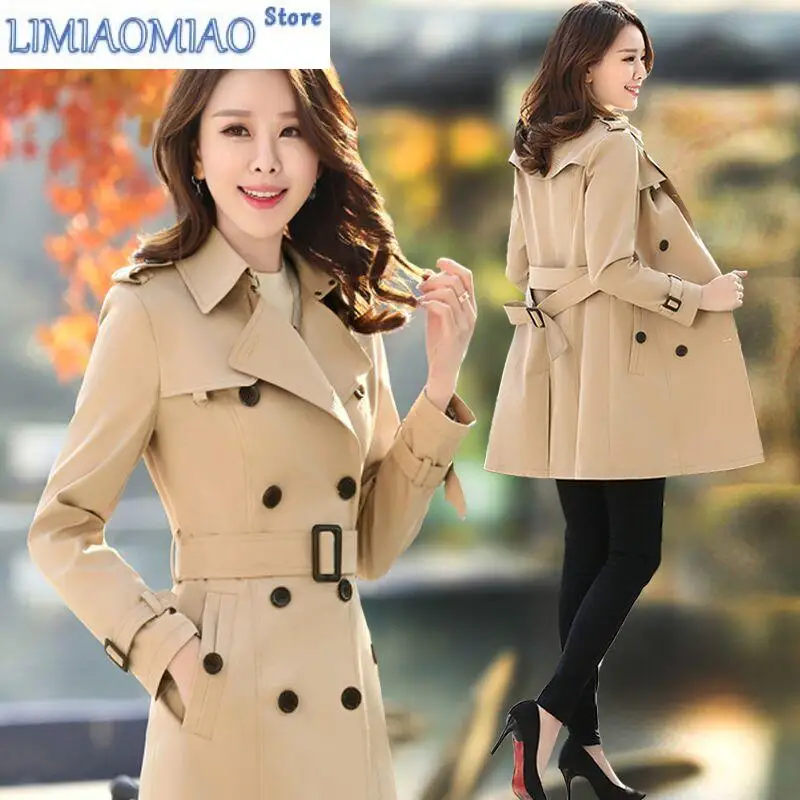 New Women Trench Coat Spring Autumn Windbreaker Female Mid-long Double-Breasted Jacket With Belt Basic Coat Cotton Outwear Belt