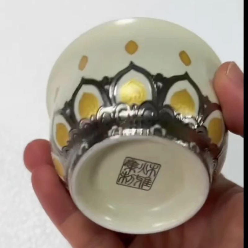 1PCS 100ml Blue and White Porcelain Teacup Dunhuang Gilded Ceramic Teacup Portable Personal Single Cup Traditional Tea Set