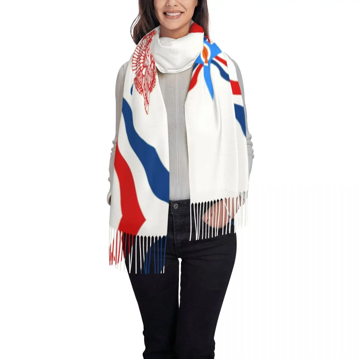 Personalized Printed Assyrian Suryoyo Flag Scarf Women Men Winter Fall Warm Scarves Syriac Aram Shawls Wraps 2