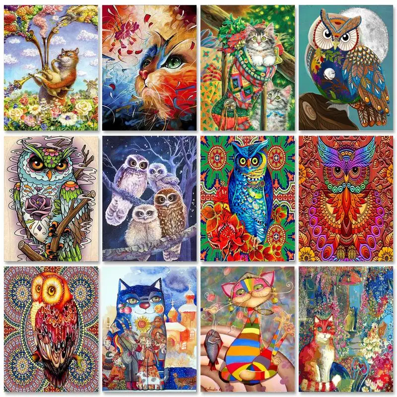 

RUOPOTY Painting By Numbers With Frame Cat And Owl Animals Picture Coloring By Numbers For Adults Paint On Canvas Diy Crafts