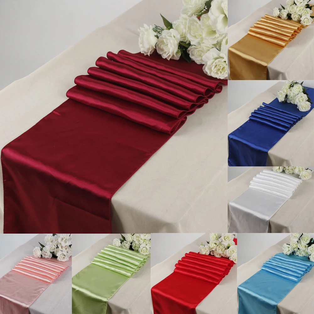 30x275cm Satin Wedding Table Runner for Party Banquet Event Home Birthday Decoration Supply