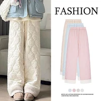 Winter Female Solid Plush Thicken Pants Girls Snow Warm Straight Leg Trousers Women Fleece Thermal High Waist Pants