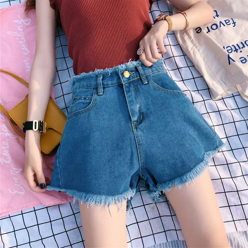 Summer High Waist Zipper Denim Shorts Solid Color Plus Size Loose Versatile Pants Fashion Casual Women Clothing