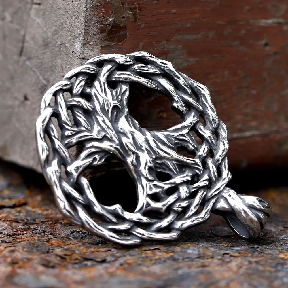 Ciondolo Uomo Amuleto Vichingo Albero Della Vita | Collana In Acciaio Al Titanio | Regalo Hip Hop Punk 60cm