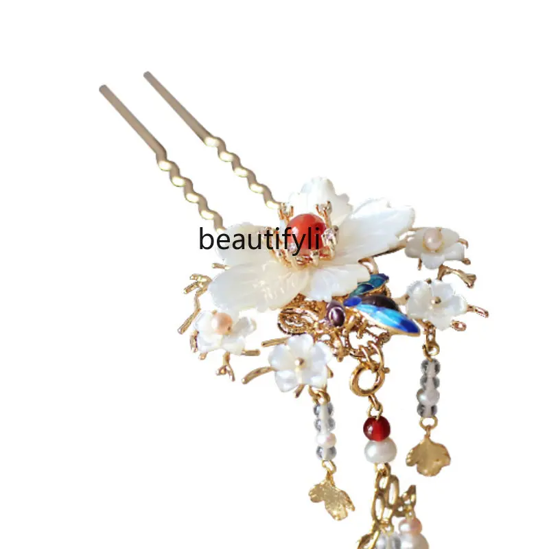 

zqAncient Style Hairpin Ming-Made Tang and Song Dynasty Burning Blue Tassel Hair Pin Headdress for Han Chinese Clothing Bee Blue