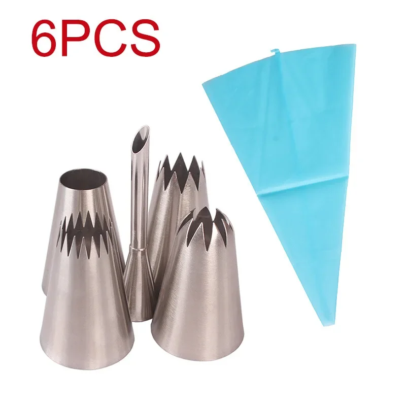 Cake Decorating Nozzle Set Extra Large Puff 6-Piece Set 6PCs Cookie Puff Cream Pastry Nozzle Set Baking Tools cake decorating tip set,cake icing nozzles,baking nozzle set,cake decorating nozzle set