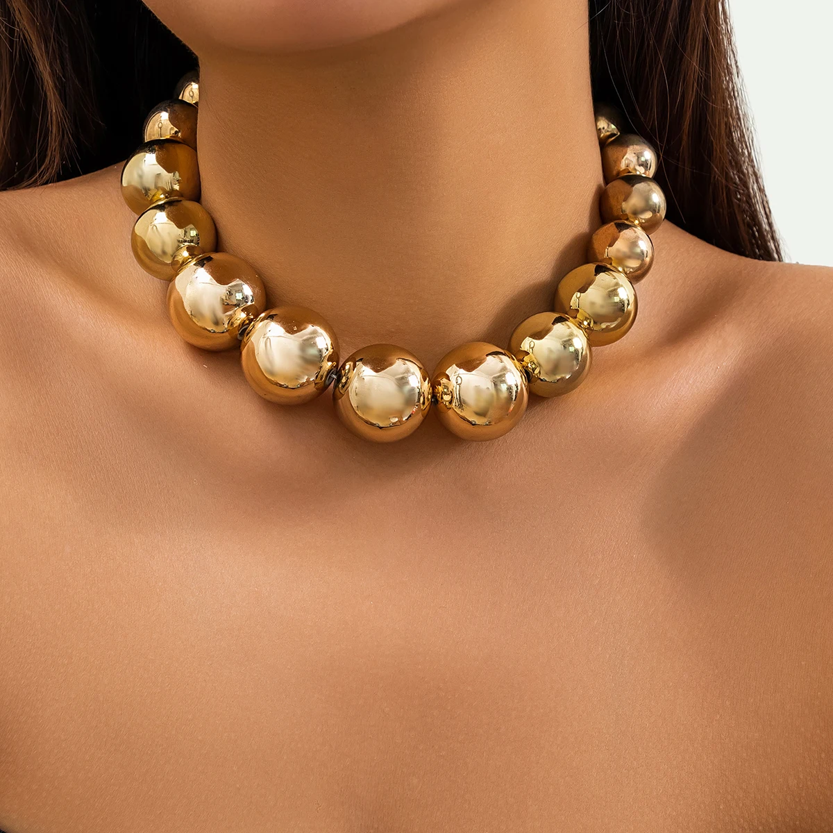Übertriebene CCB Big Ball Beads Choker Halskette in Gold – Perfekter Partyschmuck für Frauen – Hip Hop Modeaccessoire