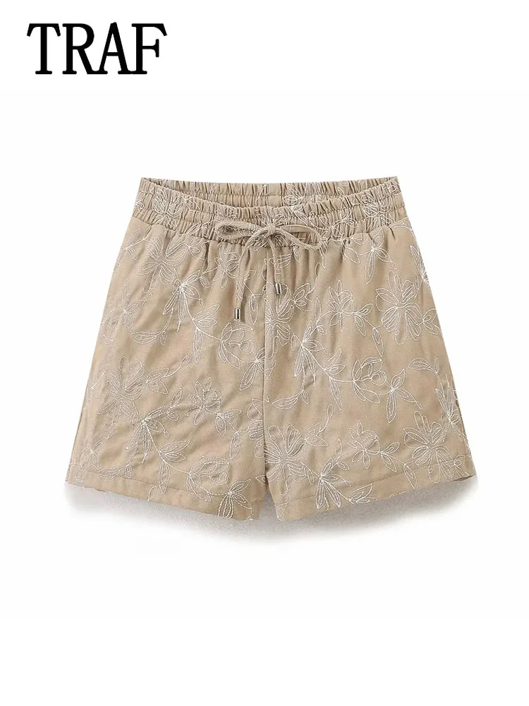 

Женские пляжные шорты с вышивкой, с высокой талией