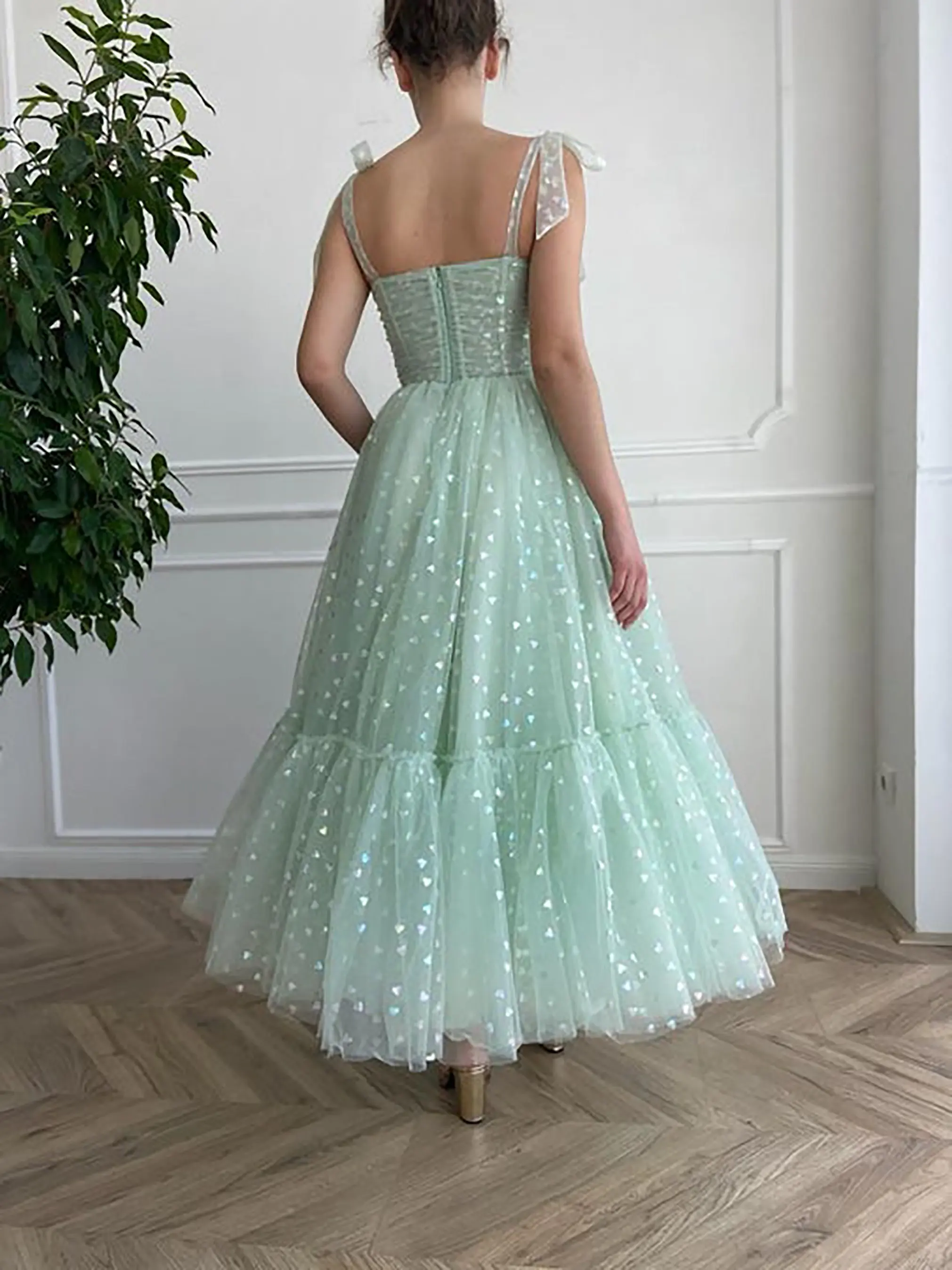 Ballerina fairy tulle bustier ミント CloverBridal Mint A-line Fairy Glitter Tulle Ankle Length
