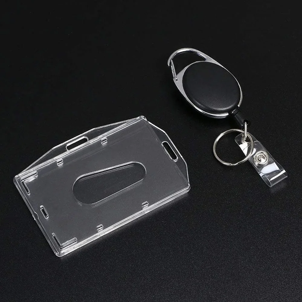 Retractable Keychain Pull Badge Reel ID Lanyard Name Tag with Clear Hard  Acrylic Plastic Work ID Card Holder Protector Cover