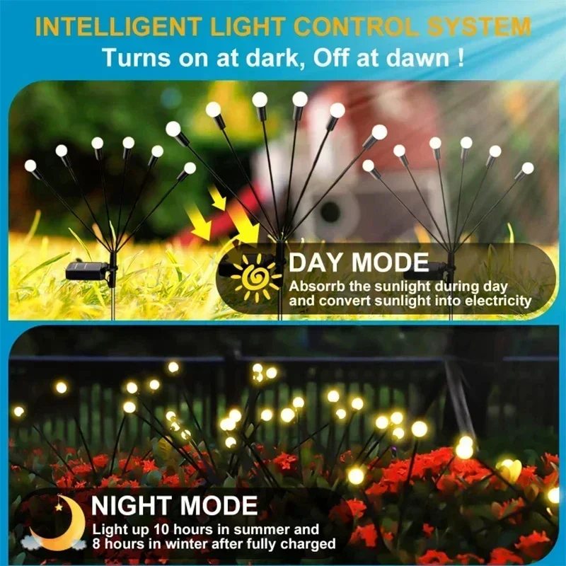 6/8/10 LEDs Solar Firefly Flickering Lights for Garden Lawn, Waterproof Outdoor LED Landscape Lighting for Patio, Yard Decor