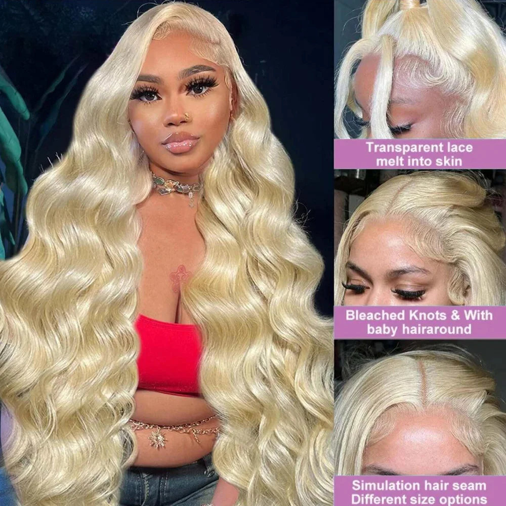 613 13x4 Lace Front Wig Human Hair HD Transparent Lace Frontal Pre Plucked Bleached Body Wave Blonde Lace Front Wigs  28 Inch