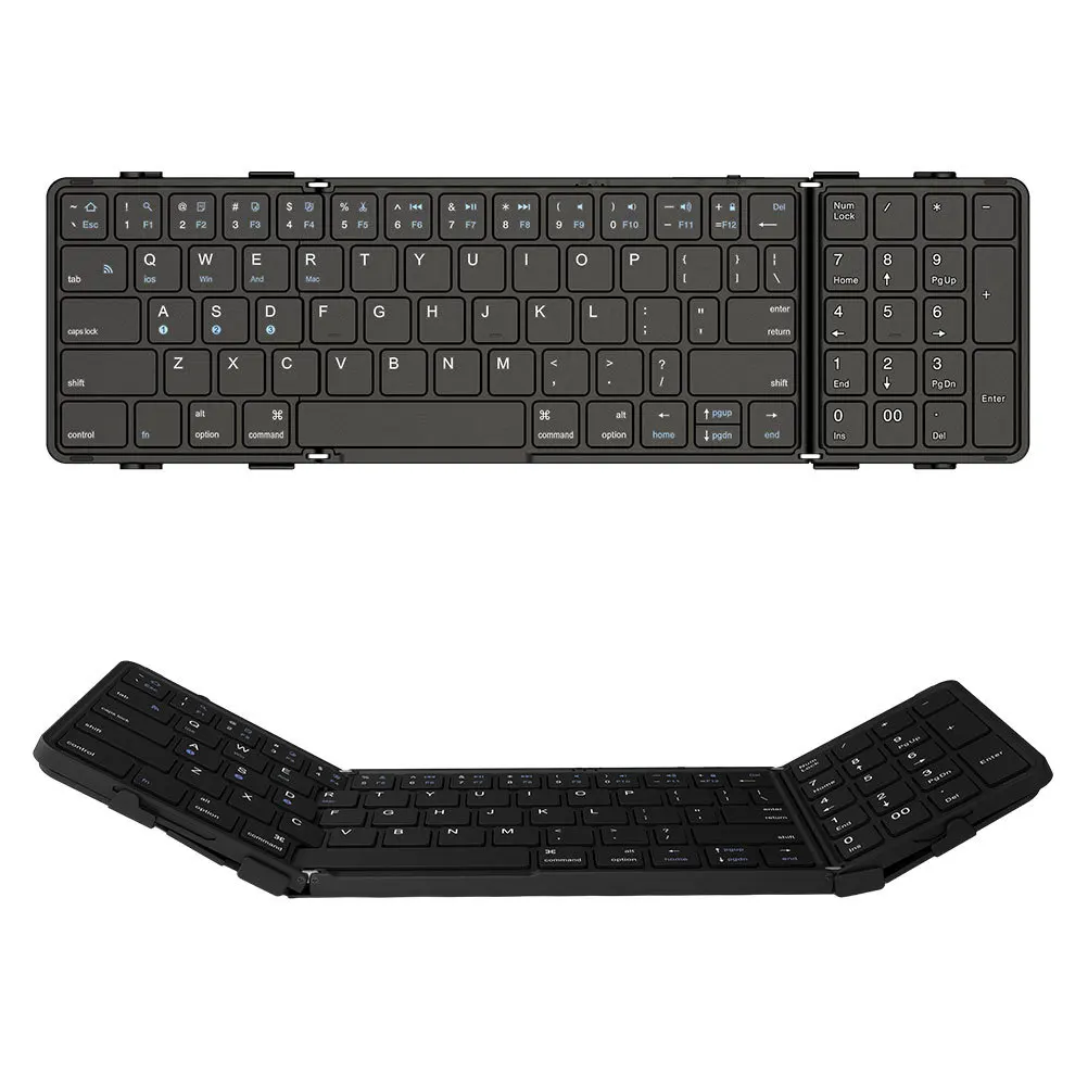 Bow-teclado Bluetooth Dobrável de Tamanho Completo com Teclado Numérico sem Fio Recarregável Portátil Viagem