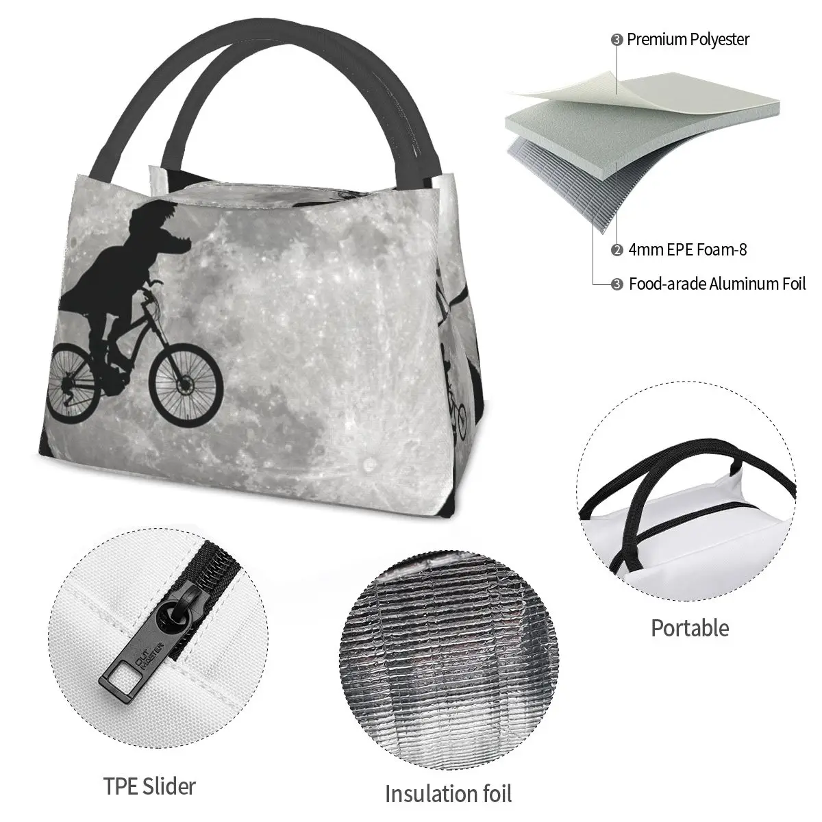 Dinosaur On The Moon Portable insulation bag for Cooler Thermal Food Office Pinic Container