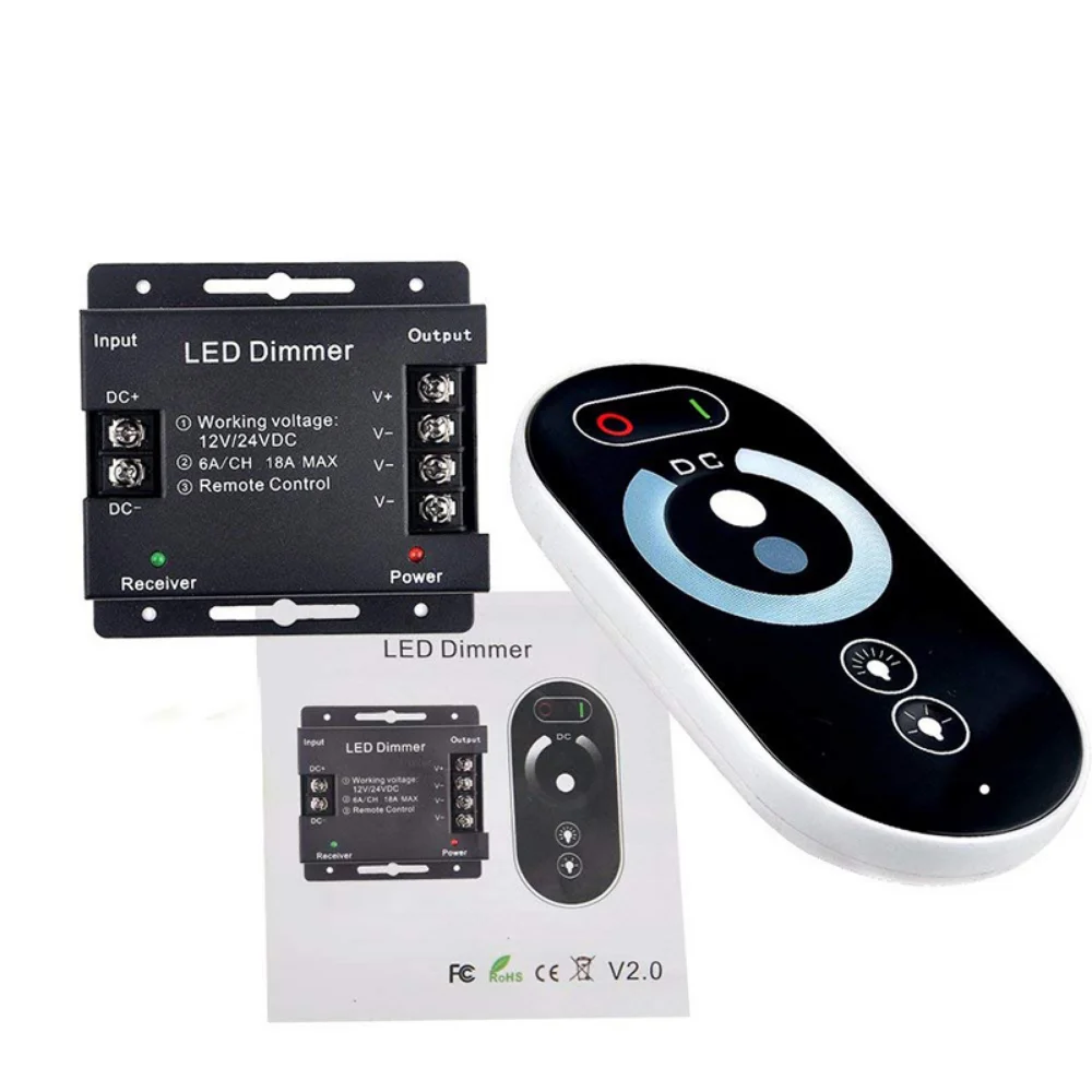 6-key Touch Monochrome Touch Light Strip Light Panel DC 12V 24V Wireless 2.4G RF Single Color Remote Controller LED Dimmer