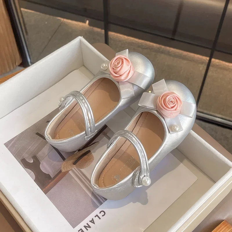 Fashion New Girls' Flat Shoes Spring Autumn Chic Children's Leather Shoes Sweet Elegant Princess Kids Party Shoes Soft Bottom 5
