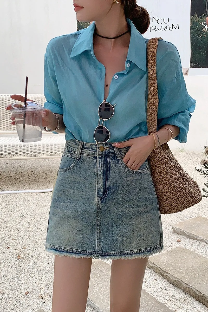 

ZHISILAO New Classic High Waist Denim Skirt Women Vintage Casual Straight A-line Jeans Skirt Summer 2023
