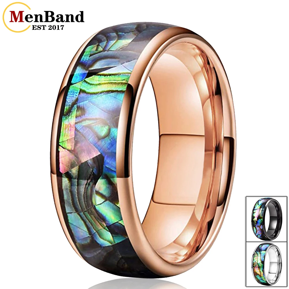 

MenBand Jewelry Fashion 8MM Cool Abalone Shell Inlaid Men Women Tungsten Wedding Band Ring Domed Polished for Comfort Fit