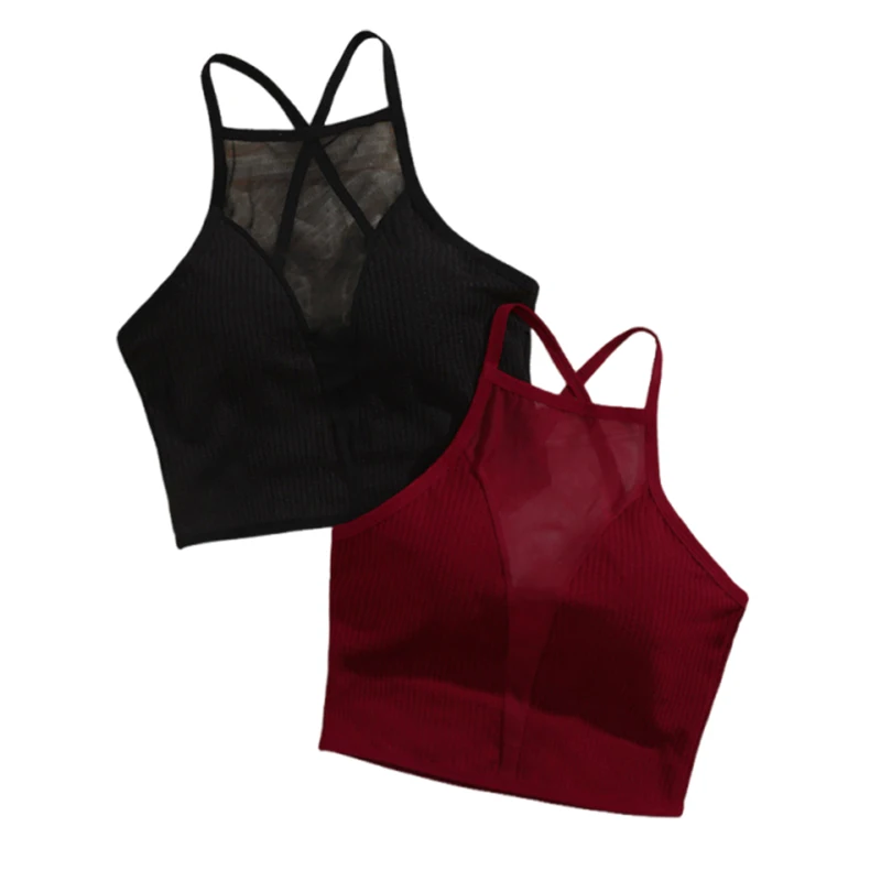 섹시한 메쉬 캐미솔 자르기 탑 코르셋 원활한 백 레스 속옷 핫 패션 여성 캐주얼 탱크 탑 Bralette 조정 가능한 란제리